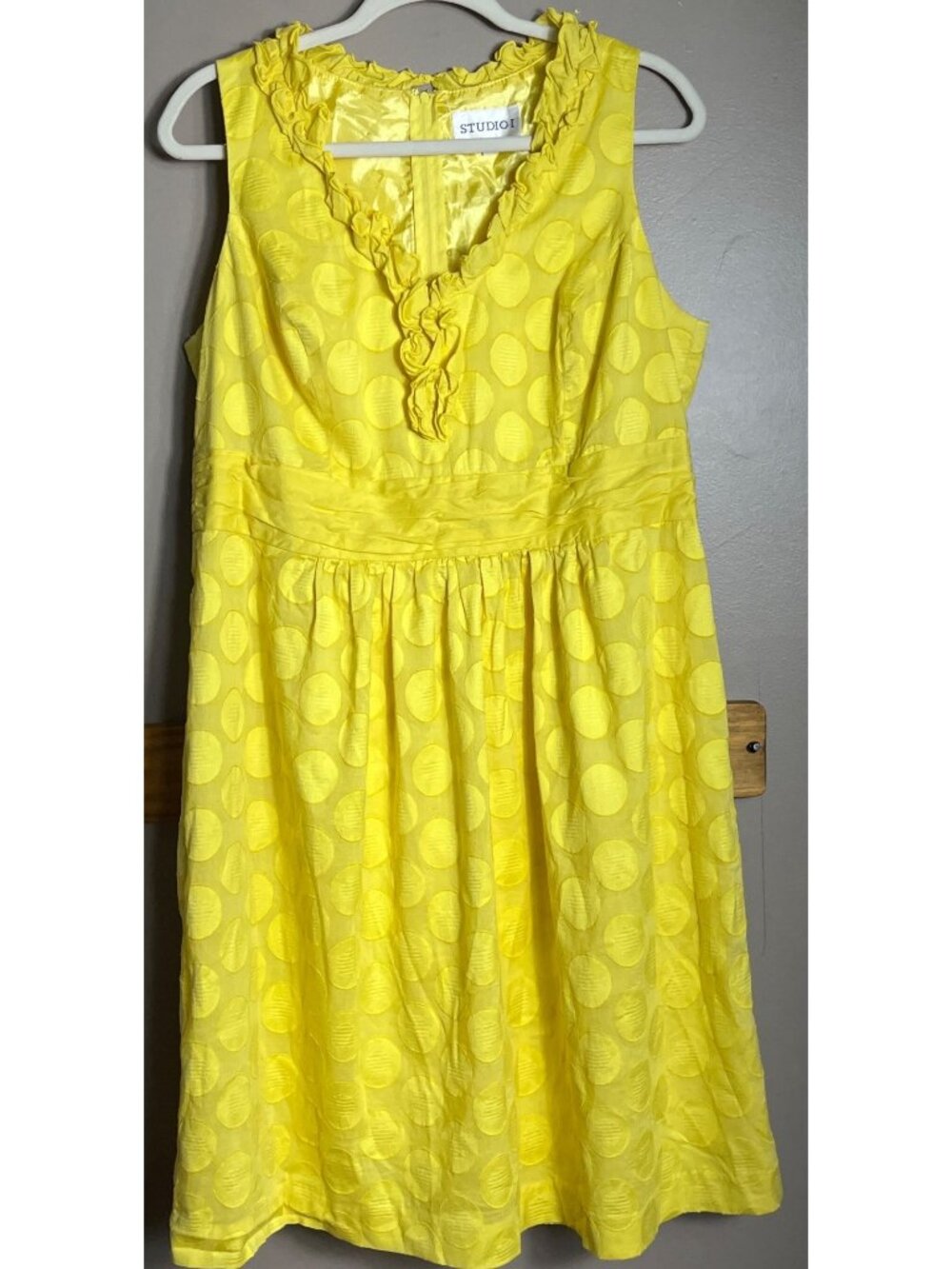 Bright Yellow Dress Fit Flare Retro 50s Twee Wedding Guest Brunch Casual Wom 16 - Picture 2 of 10